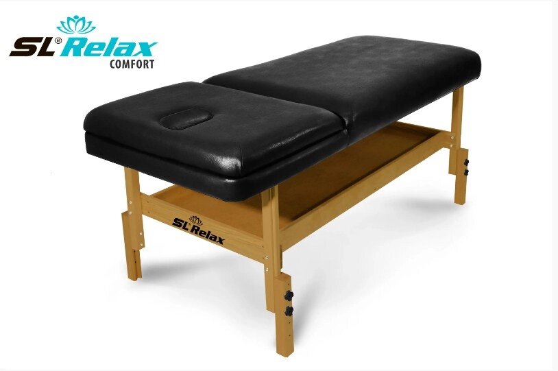 Массажный стол Start Line Relax Comfort черная кожа (светлое дерево) от компании Интернет-магазин «Sport-Center » - фото 1