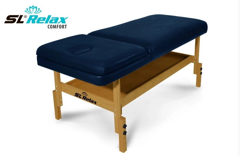 Массажный стол Start Line Relax Comfort синяя кожа (светлое дерево) от компании Интернет-магазин «Sport-Center » - фото 1