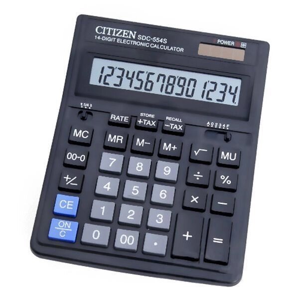 Калькулятор настольн, 14 разр., дв. питание, 2 памяти, черный корпус, карт. упак. от компании ООО «Белканцсервис» - фото 1