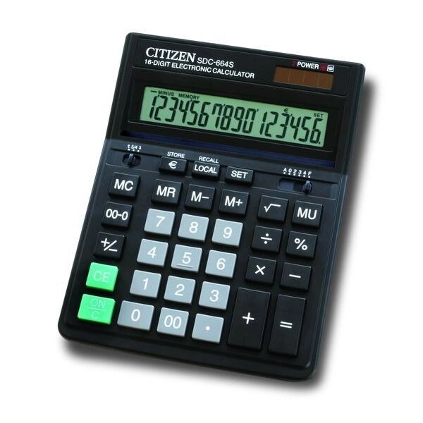 Калькулятор настольн, 16 разр., дв. питание, 2 памяти, черный корпус, карт. упак. - сравнение