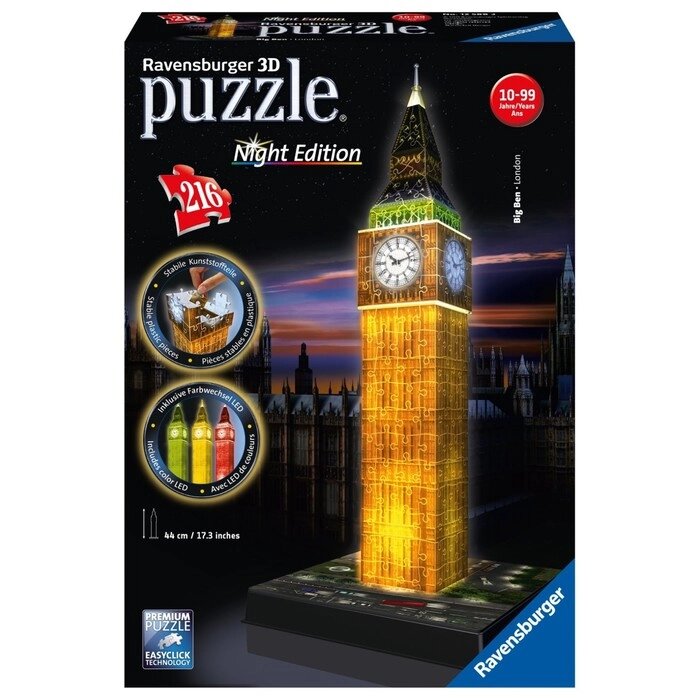 3D-пазл Ravensburger "Ночной Биг-Бен", 216 элементов от компании Интернет-гипермаркет «MALL24» - фото 1