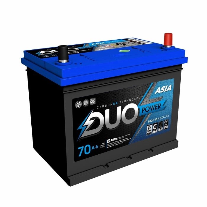 Аккумулятор Duo Power Asia 70 А/ч, 580 А, 260х175х225, обратная полярность от компании Интернет-гипермаркет «MALL24» - фото 1