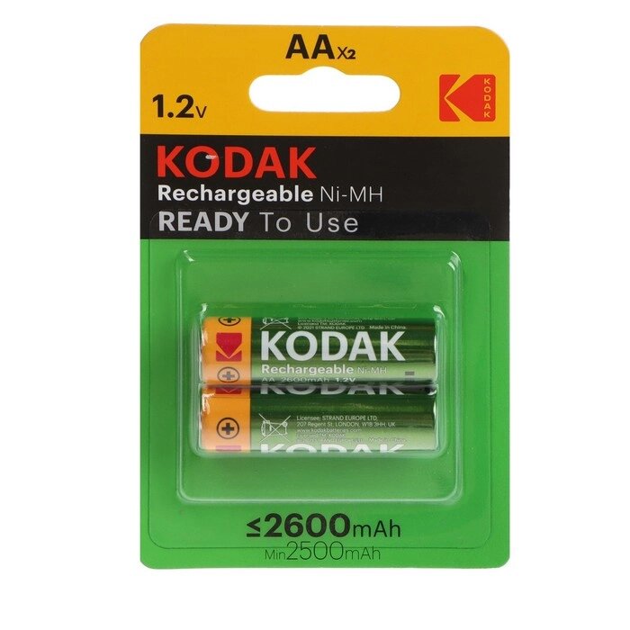 Аккумулятор Kodak, Ni-Mh, AA, HR6-2BL, 1.2В, 2600 мАч, блистер, 2 шт. от компании Интернет-гипермаркет «MALL24» - фото 1
