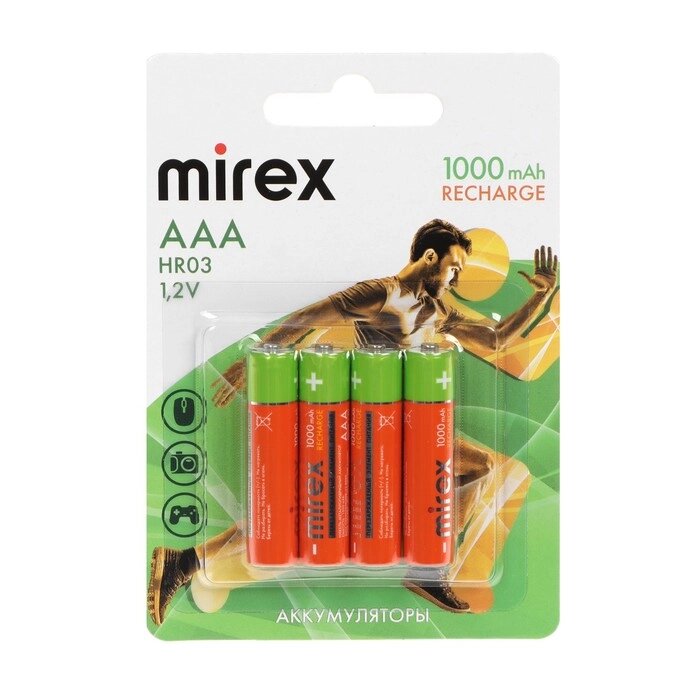 Аккумулятор Mirex, Ni-Mh, AAA, HR03-4BL, 1.2В, 1000 мАч, блистер, 4 шт. от компании Интернет-гипермаркет «MALL24» - фото 1