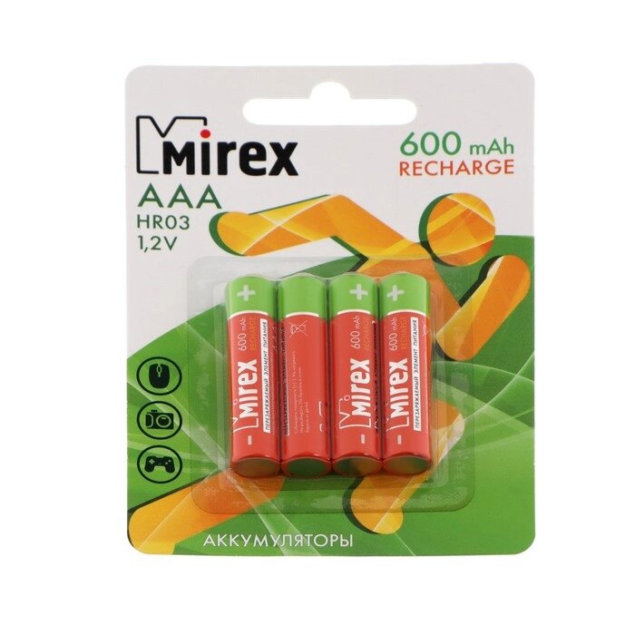 Аккумулятор Mirex, Ni-Mh, AAA, HR03-4BL, 1.2В, 600 мАч, блистер, 4 шт. от компании Интернет-гипермаркет «MALL24» - фото 1
