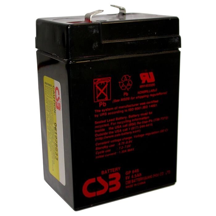 Аккумуляторная батарея CSB 4.5 Ач 6 Вольт GP 645 от компании Интернет-гипермаркет «MALL24» - фото 1