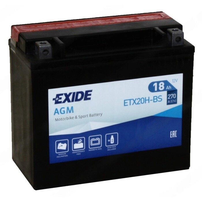 Аккумуляторная батарея Exide 18 Ач, ETX20H-BS, прямая полярность от компании Интернет-гипермаркет «MALL24» - фото 1