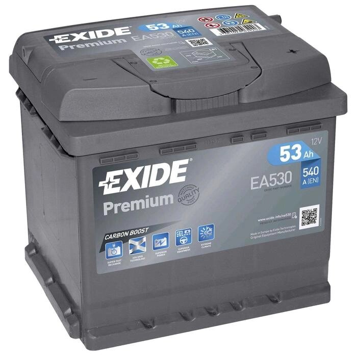 Аккумуляторная батарея Exide 53 Ач, обратная полярность Premium EA530 от компании Интернет-гипермаркет «MALL24» - фото 1