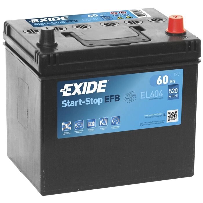 Аккумуляторная батарея Exide 60 Ач, обратная полярность Start-Stop EFB EL604 от компании Интернет-гипермаркет «MALL24» - фото 1