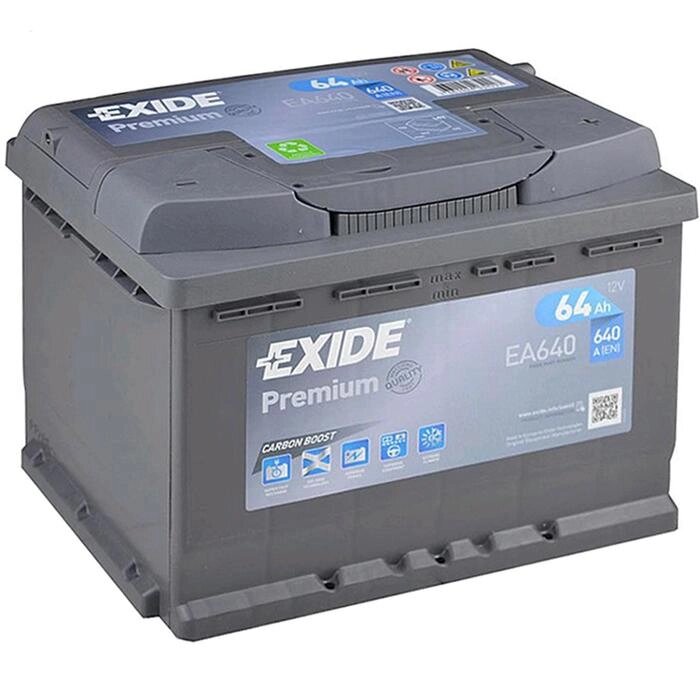 Аккумуляторная батарея Exide 64 Ач, обратная полярность Premium EA640 от компании Интернет-гипермаркет «MALL24» - фото 1