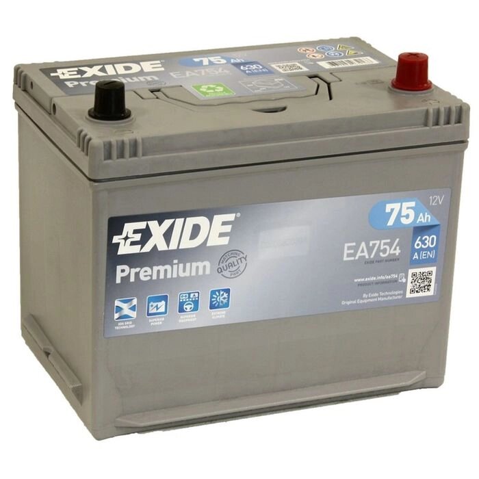 Аккумуляторная батарея Exide 75 Ач, обратная полярность Premium EA754 (D26FL) от компании Интернет-гипермаркет «MALL24» - фото 1