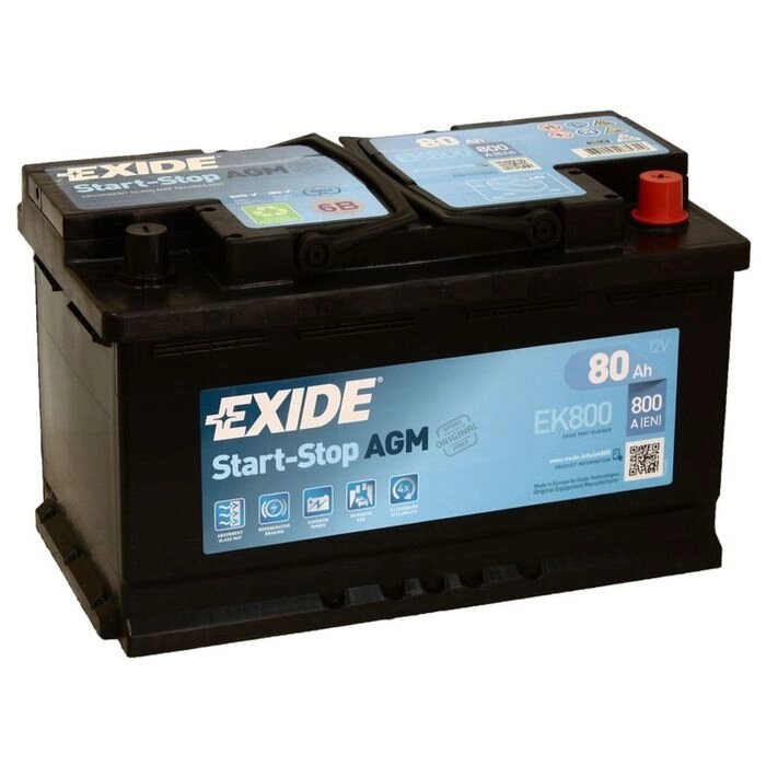 Аккумуляторная батарея Exide 80 Ач, обратная полярность Start-Stop AGM EK800 от компании Интернет-гипермаркет «MALL24» - фото 1