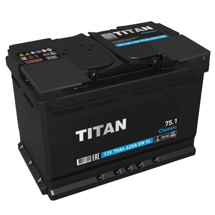 Аккумуляторная батарея Titan Classic 75 Ач 6СТ-75.1 VL, прямая полярность от компании Интернет-гипермаркет «MALL24» - фото 1