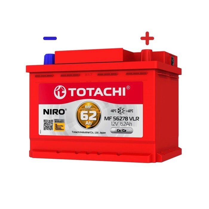 Аккумуляторная батарея TOTACHI NIRO MF 56278 VLR 62а/ч, полярность обратная от компании Интернет-гипермаркет «MALL24» - фото 1