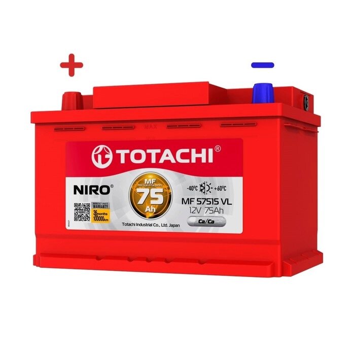 Аккумуляторная батарея TOTACHI NIRO MF 57515 VL 75а/ч, полярность прямая от компании Интернет-гипермаркет «MALL24» - фото 1