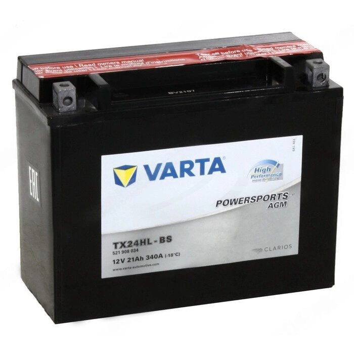 Аккумуляторная батарея Varta Moto AGM 21 Ач, 521 908 034, обратная полярность от компании Интернет-гипермаркет «MALL24» - фото 1