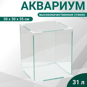 Аквариум Куб белый уголок, покровное стекло, 31л, 300 x 300 x 35 см