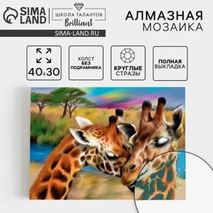 Алмазная вышивка с полным заполнением на холсте "Жирафы" 30х40 см