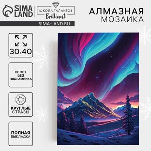 Алмазная вышивка с полным заполнением "Северное сияние" 30*40 см, холст, емкость