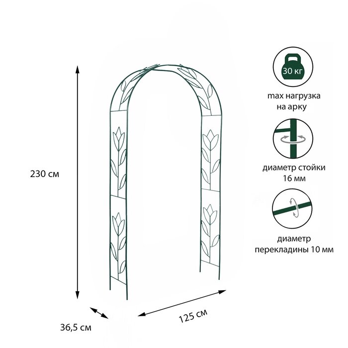 Арка садовая, разборная, 230  125  36.5 см, металл, зелёная, "Тюльпан" от компании Интернет-гипермаркет «MALL24» - фото 1