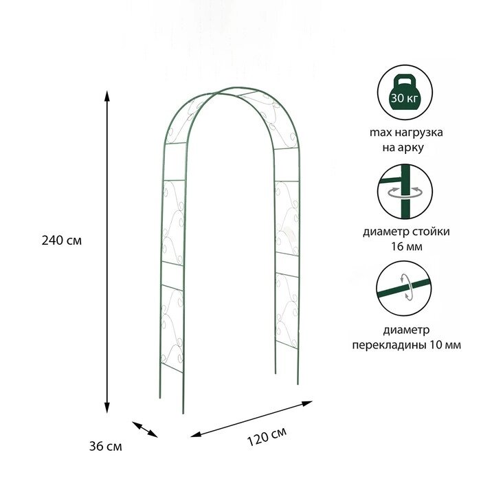 Арка садовая, разборная, 240  120  36 см, металл, зелёная, "Вьюнок" от компании Интернет-гипермаркет «MALL24» - фото 1