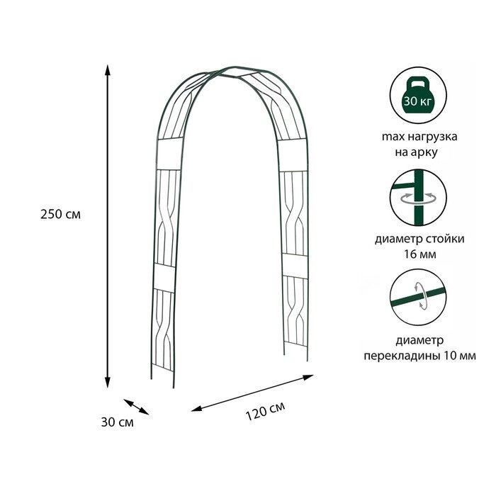Арка садовая, разборная, 250  120  30 см, металл, зелёная от компании Интернет-гипермаркет «MALL24» - фото 1