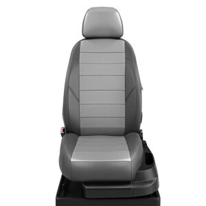 Авточехлы для Citroen C-elysee с 2013-2016 г., седан, перфорация, экокожа, цвет светло-серый, тёмно-серый