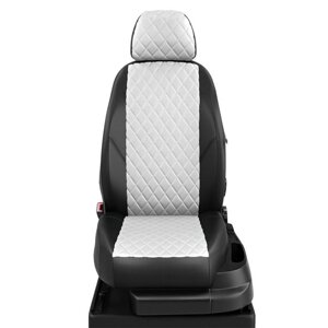 Авточехлы для Citroen C-elysee с 2013-н. в. седан, спинка и сиденье единые, подголовники горбы. середина: экокожа белая