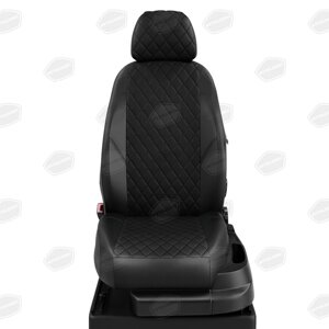 Авточехлы для Citroen C-elysee с 2013-н. в. седан, спинка и сиденье единые, подголовники горбы. середина: экокожа чёрная