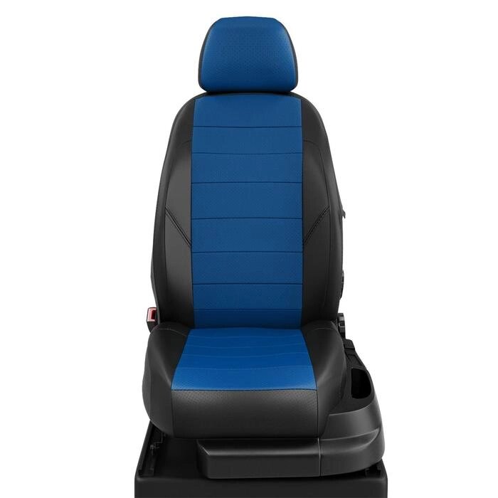 Авточехлы для Datsun Ondo с 2014-н. в. седан Задние спинка и сиденье единые, 5 подголовников, экокожа, сине-чёрная от компании Интернет-гипермаркет «MALL24» - фото 1