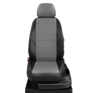 Авточехлы для Ford Kuga 2 с 2012-н. в. джип Задние спинка и сиденье 40 на 60, 5 подголовников, экокожа, серо-чёрная