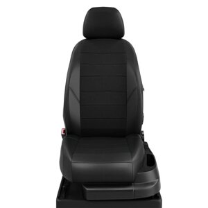 Авточехлы для Nissan Almera NEW с 2013-н. в. седан Задние спинка и сиденье единые, 5 подголовников, экокожа, чёрная