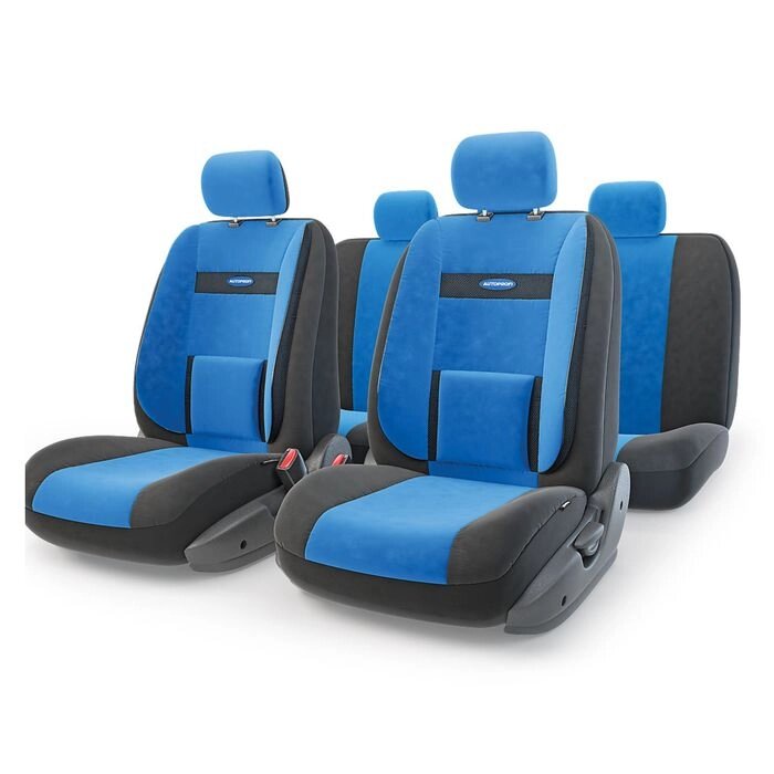 Авточехлы универcальные AUTOPROFI COMFORT, COM-1105 BK/BL (M), велюр, набор из 11 предметов, цвет чёрный/синий от компании Интернет-гипермаркет «MALL24» - фото 1