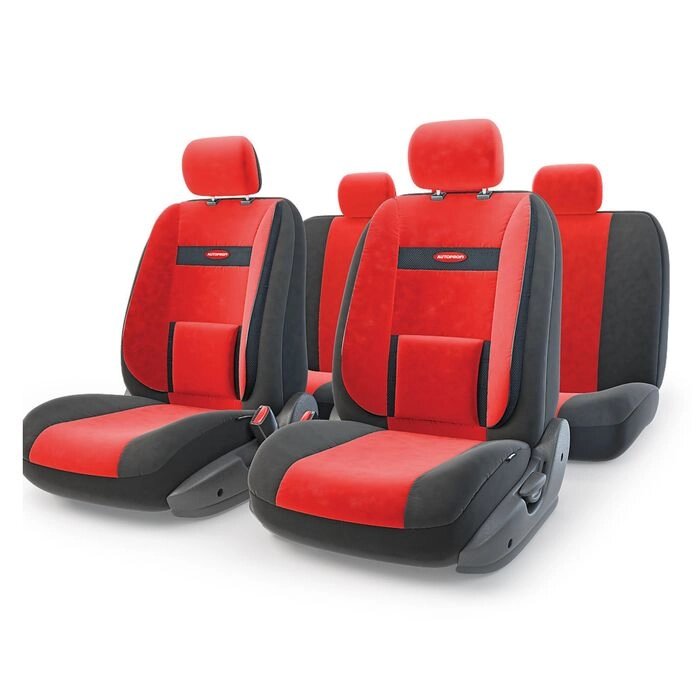 Авточехлы универcальные AUTOPROFI COMFORT, COM-1105 BK/RD (M), велюр, набор из 11 предметов, цвет чёрный/красный от компании Интернет-гипермаркет «MALL24» - фото 1