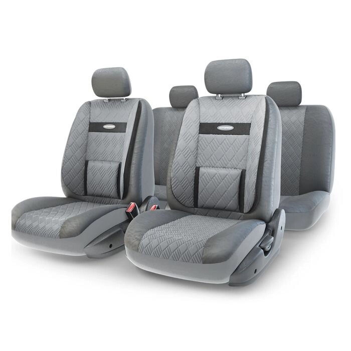 Авточехлы универcальные AUTOPROFI COMFORT, COM-1105GP D. GY/D. GY (M), экокожа, 3D полиэстер под кожу, набор из 11 от компании Интернет-гипермаркет «MALL24» - фото 1