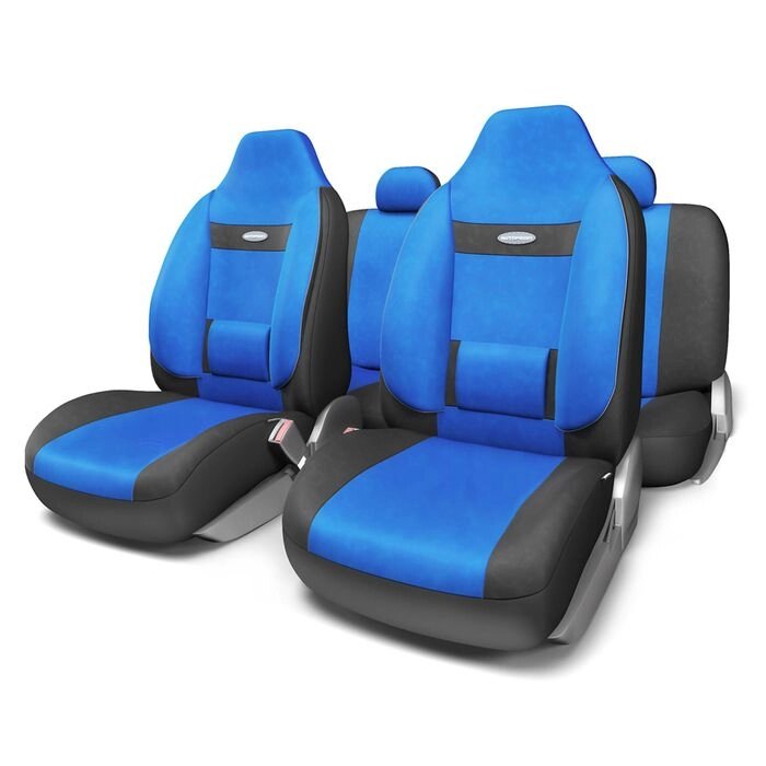 Авточехлы универcальные AUTOPROFI COMFORT, COM-1105H BK/BL (M), велюр, набор из 11 предметов, цвет чёрный/синий от компании Интернет-гипермаркет «MALL24» - фото 1