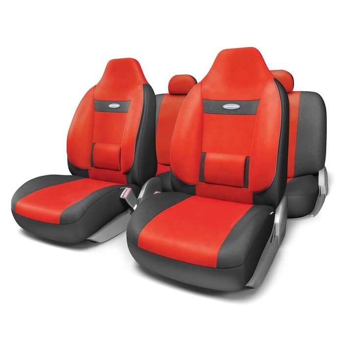 Авточехлы универcальные AUTOPROFI COMFORT, COM-1105H BK/RD (M), велюр, набор из 11 предметов, цвет чёрный/красный от компании Интернет-гипермаркет «MALL24» - фото 1