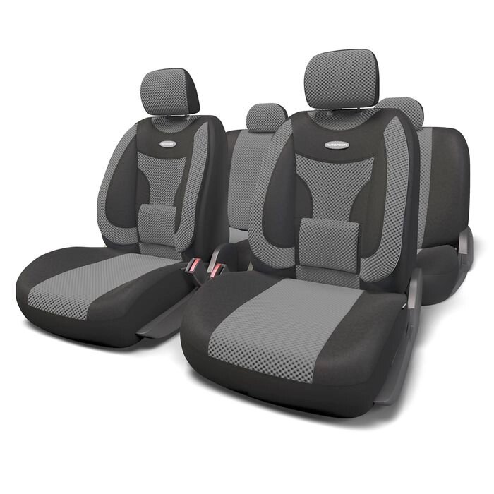 Авточехлы универcальные AUTOPROFI EXTRA COMFORT, ECO-1105 BK/D. GY (M), формованный велюр, набор из 11 предметов, цвет от компании Интернет-гипермаркет «MALL24» - фото 1