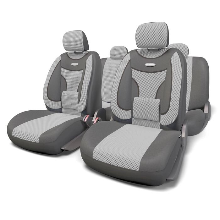 Авточехлы универcальные AUTOPROFI EXTRA COMFORT, ECO-1105 D. GY/L. GY (M), формованный велюр, набор из 11 предметов, от компании Интернет-гипермаркет «MALL24» - фото 1