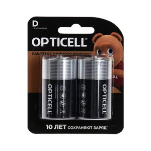 Батарейка алкалиновая OPTICELL, D, LR20-2BL, 1.5В, блистер, 2 шт