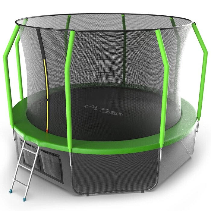 Батут EVO JUMP Cosmo 12 ft, d=366 см, с внутренней защитной сеткой и лестницей + нижняя сеть, зелёный от компании Интернет-гипермаркет «MALL24» - фото 1