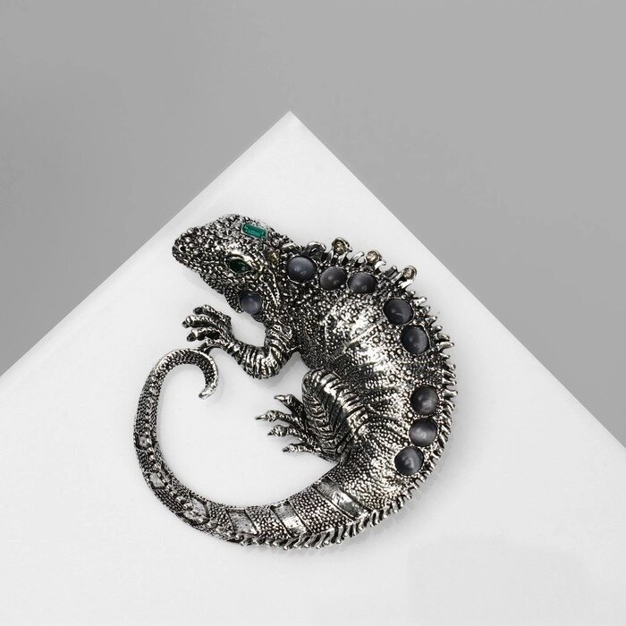 Брошь "Ящерица" игуана, цвет серо-зелёный в чернёном серебре от компании Интернет-гипермаркет «MALL24» - фото 1