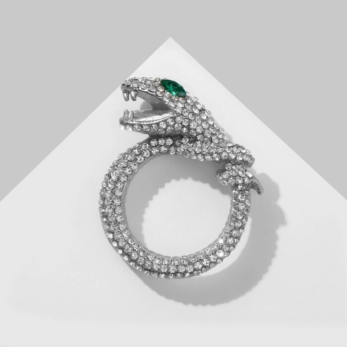 Брошь "Змей", цвет бело-зелёный в серебре от компании Интернет-гипермаркет «MALL24» - фото 1