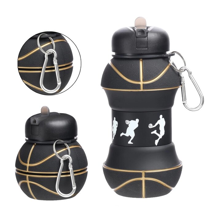 Бутылка для воды "Баскетболный мяч", 550 мл, складная, черная, 18 х 8.7 см от компании Интернет-гипермаркет «MALL24» - фото 1