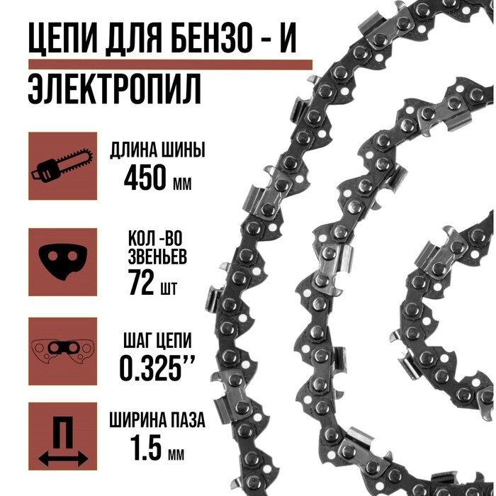 Цепь LOM, 18", 450 мм, ширина паза 1.5 мм, шаг 0.325", 72 звена от компании Интернет-гипермаркет «MALL24» - фото 1