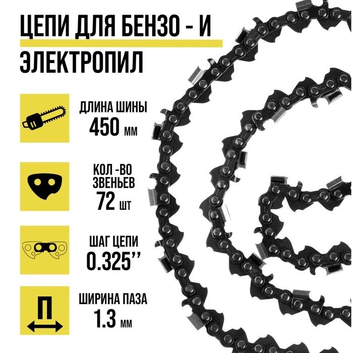 Цепь ТУНДРА, 18", 450 мм, ширина паза 1.3 мм, шаг 0.325", 72 звена от компании Интернет-гипермаркет «MALL24» - фото 1