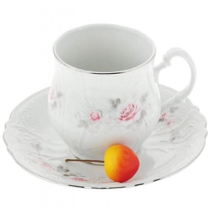 Чашка для чая 310 мл с блюдцем 160 мм Bernadotte "Бледные розы, отводка платина", 160 мм от компании Интернет-гипермаркет «MALL24» - фото 1
