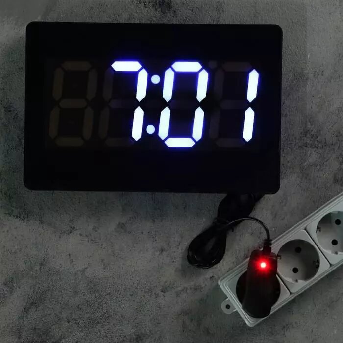 Часы настенные электронные, с термометром и будильником, цифры синие 15.5х23.5 см от компании Интернет-гипермаркет «MALL24» - фото 1