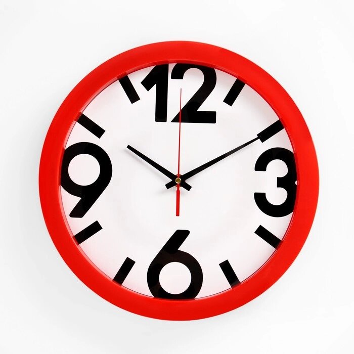 Часы настенные "Классика", 4 большие цифры, красный обод, 28х28 см от компании Интернет-гипермаркет «MALL24» - фото 1