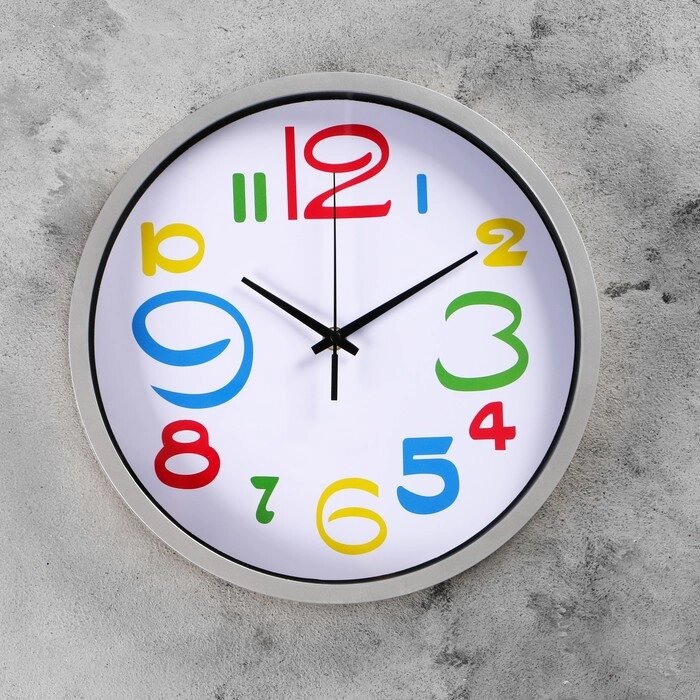 Часы настенные круглые "Цветные цифры", d=29 см, циферблат белый, рама хром от компании Интернет-гипермаркет «MALL24» - фото 1